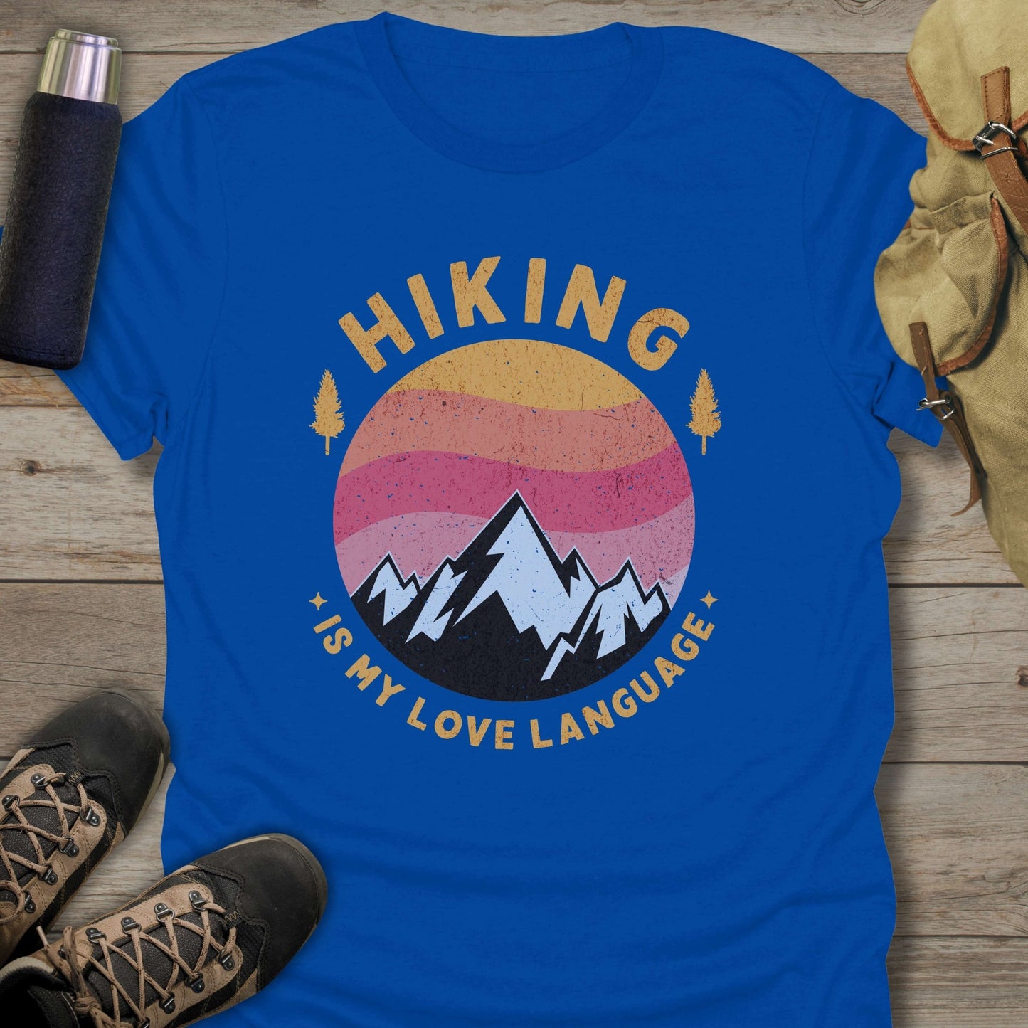 Funny hiking shirts and funny shirts for men. Hiking is my love language in color blue.