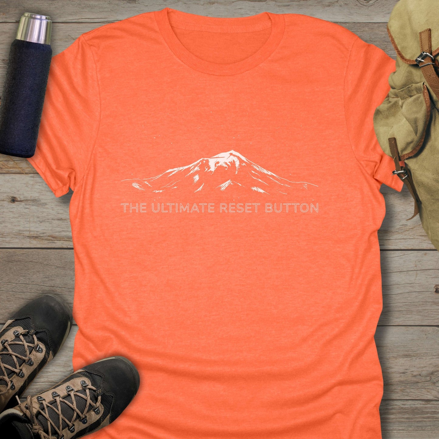 Funny hiking shirts and funny shirts for men. The ultimate reset button in color orange.