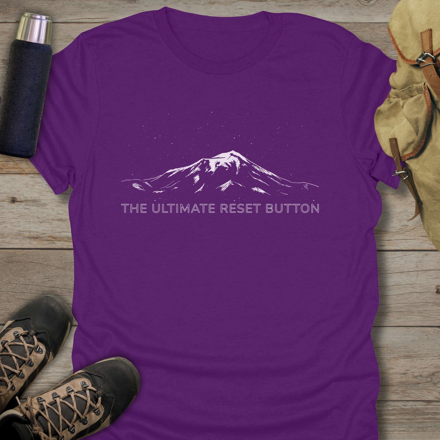 Funny hiking shirts and funny shirts for men. The ultimate reset button in color purple.