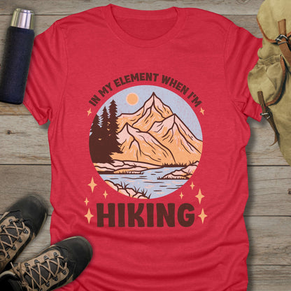 Funny hiking shirts and funny shirts for men. In my element when I am hiking in color red.