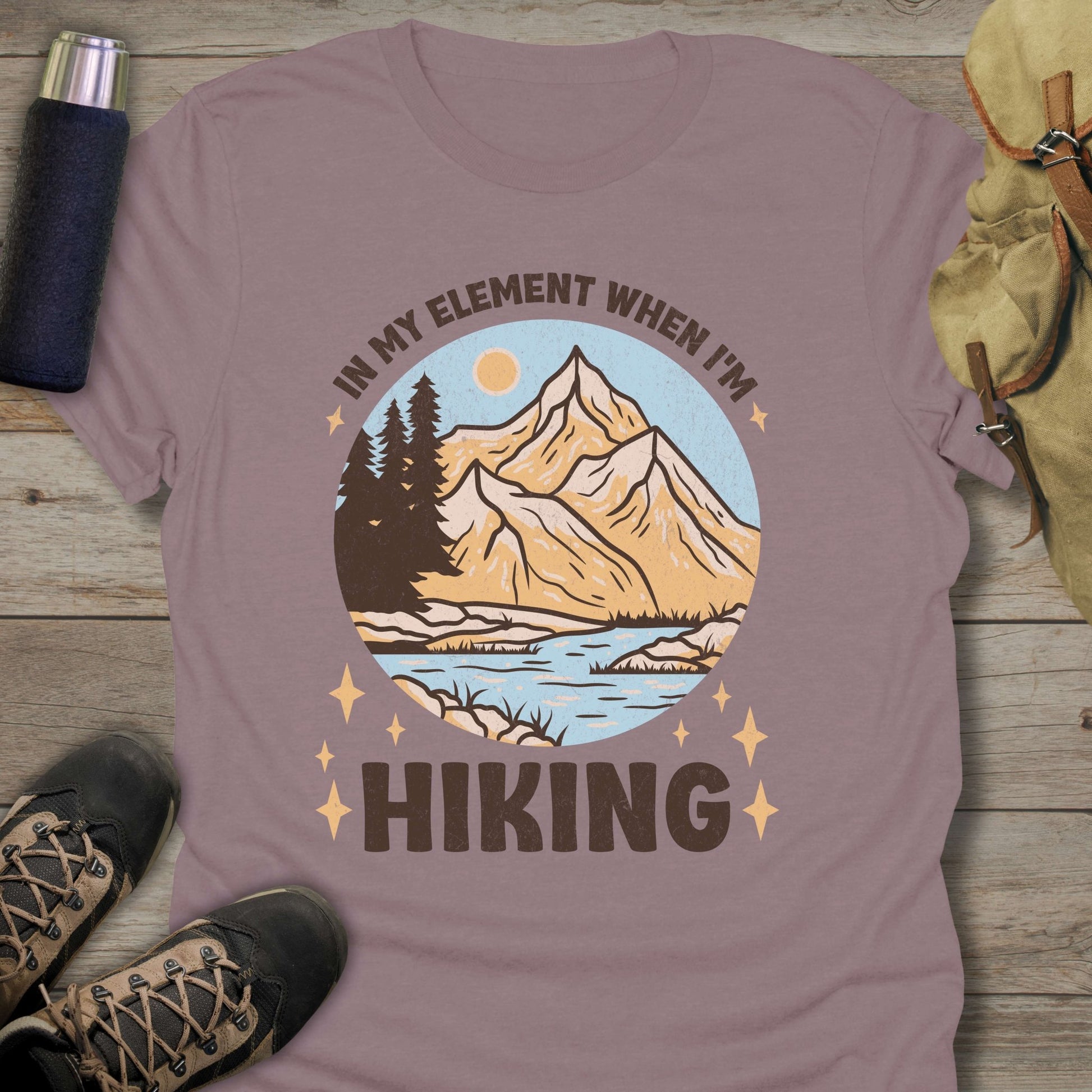 Funny hiking shirts and funny shirts for men. In my element when I am hiking in color paragon.