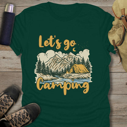 Funny camping shirts and funny shirts for men. Let's Go Camping in color green.