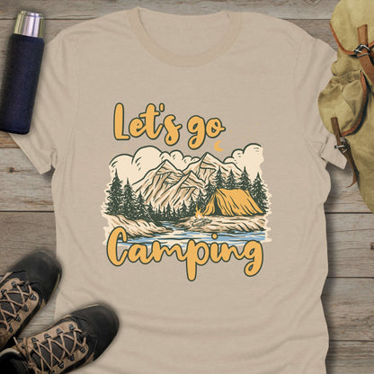 Funny camping shirts and funny shirts for men. Let's Go Camping in color sand.