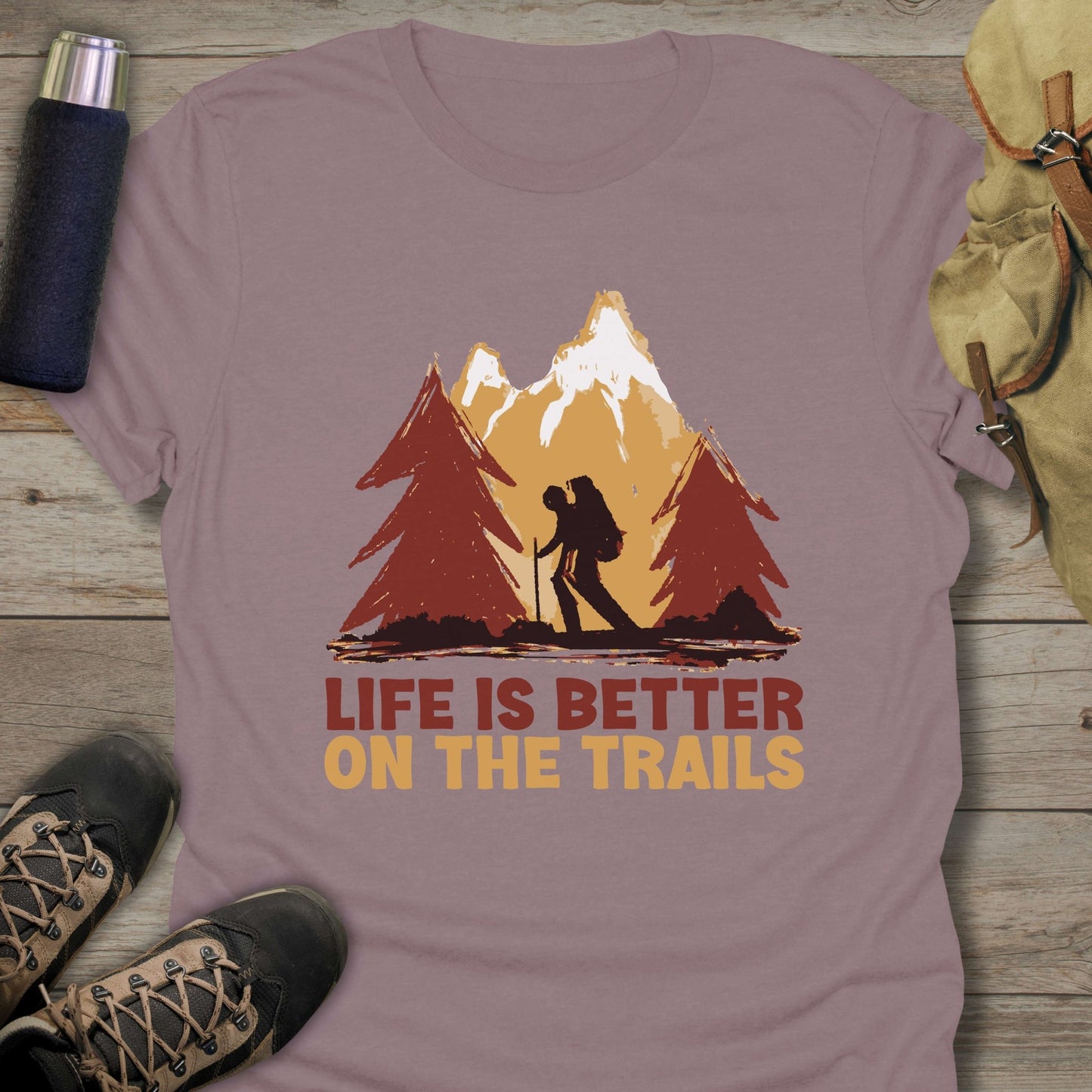 Funny hiking shirts and funny shirts for men. Life is better on the trails in color paragon.