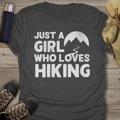 Funny hiking shirts and funny shirts for men. Just A Girl Who Loves Hiking in color dark heather.